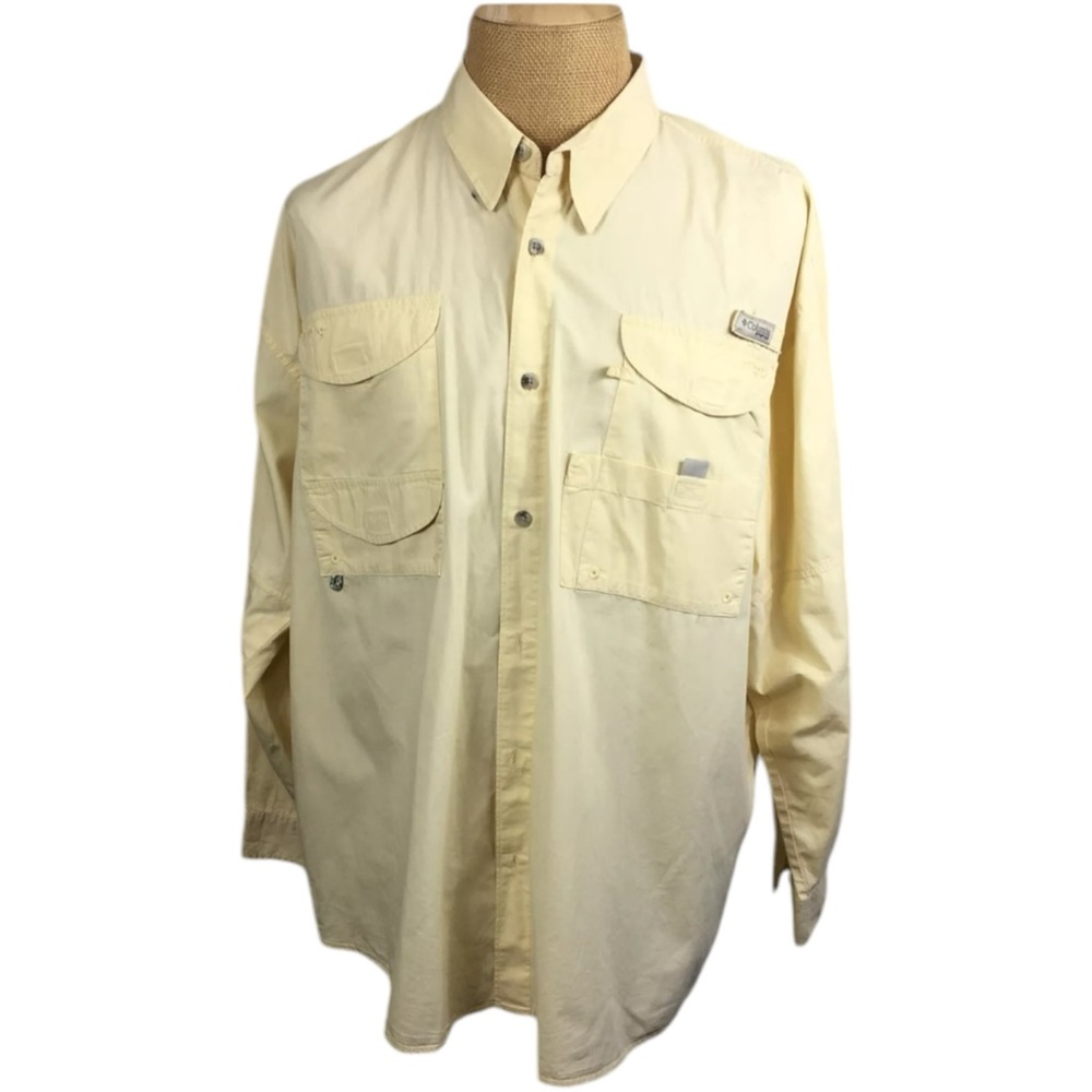 COLUMBIA PFG Long Sleeve Yellow Size Medium Vented Fishing Shirt